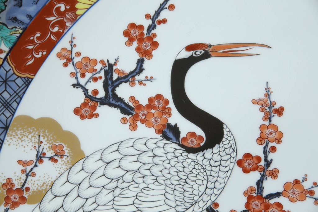 有田焼　神右衛門　3尺　約99cm　色彩豊かな染錦鶴絵が華やぐ皿立て付きの大皿　定価約100〜150万円　(R-084735)