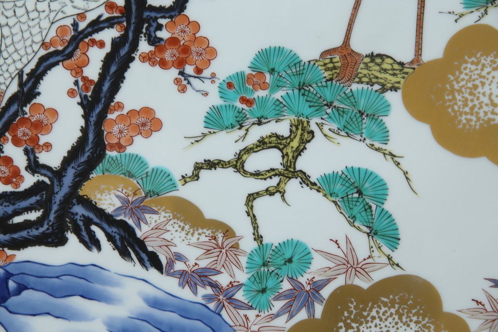 有田焼　神右衛門　3尺　約99cm　色彩豊かな染錦鶴絵が華やぐ皿立て付きの大皿　定価約100〜150万円　(R-084735)