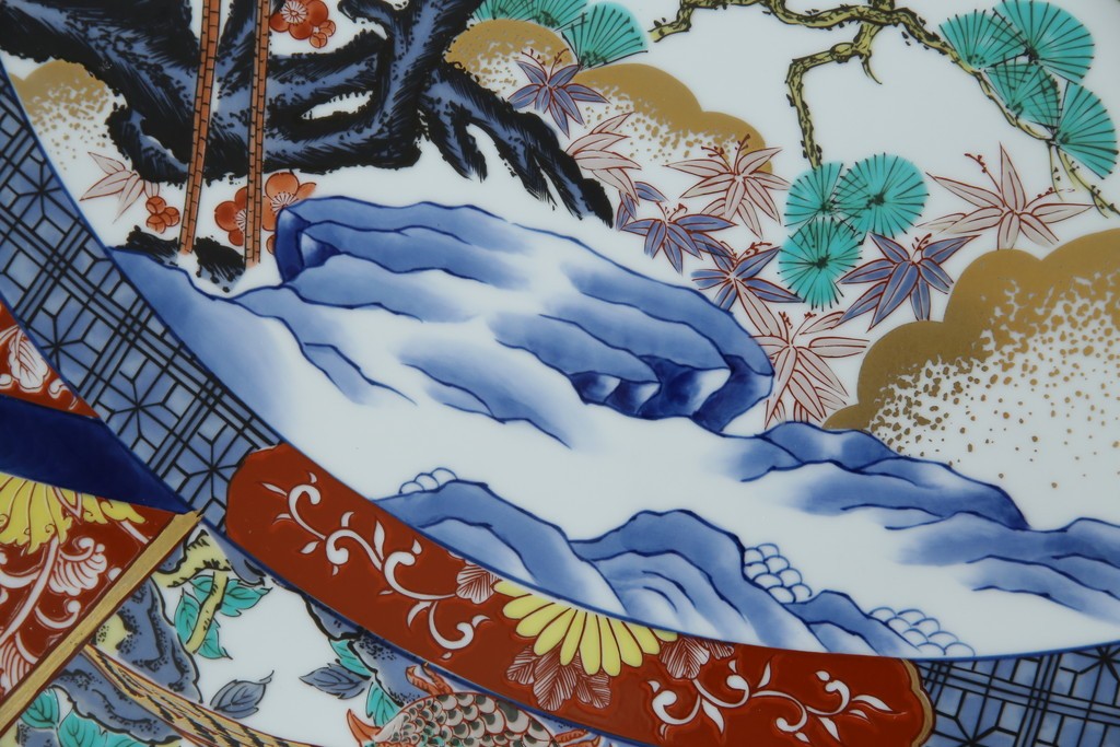 有田焼　神右衛門　3尺　約99cm　色彩豊かな染錦鶴絵が華やぐ皿立て付きの大皿　定価約100〜150万円　(R-084735)