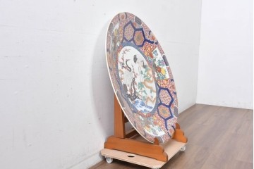 有田焼　神右衛門　3尺　約99cm　色彩豊かな染錦鶴絵が華やぐ皿立て付きの大皿　定価約100～150万円相当　(R-084735)