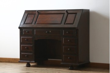 中古　カバ材　北の匠　山室家具製作所　希少な絶版品!風格ある存在感のライティングビューロー　(R-084741)
