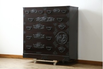 和製ヴィンテージ　美品　高級品!!　渡辺家具店　華やかな金具の仙台箪笥　定価約100万円相当　(R-084745)