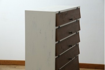 ラフジュ工房オリジナル　新規製作　爽やかなペイント仕上げのパタパタ扉収納棚　(R-084754)