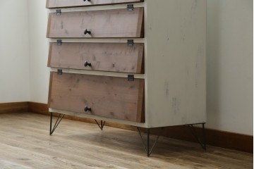 ラフジュ工房オリジナル　新規製作　爽やかなペイント仕上げのパタパタ扉収納棚　(R-084754)