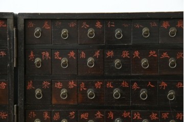 和製アンティーク　激レア　博物館クラス　極小サイズ　真鍮金具が目を惹く折り畳み式の小さな薬箪笥　(R-084761)