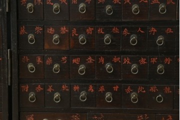 和製アンティーク　激レア　博物館クラス　極小サイズ　真鍮金具が目を惹く折り畳み式の小さな薬箪笥　(R-084761)