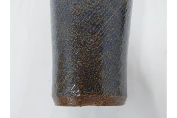 人間国宝　島岡達三　益子焼　高さ 約37cm　花瓶　重厚で美しい文様が魅力の塩釉象嵌縄文壷(壺、花入、花生、花器、裏印、共箱付)(R-084762)