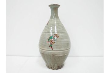 人間国宝　島岡達三　印毛目　赤絵　高さ 約36cm　格調高い雰囲気を醸し出す壷(壺、花瓶、花器、花入、花生、共箱付)(R-084763)