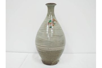 人間国宝　島岡達三　印毛目　赤絵　高さ 約36cm　格調高い雰囲気を醸し出す壷(壺、花瓶、花器、花入、花生、共箱付)(R-084763)