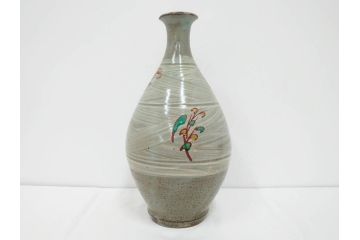 人間国宝　島岡達三　印毛目　赤絵　高さ 約36cm　格調高い雰囲気を醸し出す壷(壺、花瓶、花器、花入、花生、共箱付)(R-084763)