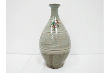 人間国宝　島岡達三　印毛目　赤絵　高さ 約36cm　格調高い雰囲気を醸し出す壷(壺、花瓶、花器、花入、花生、共箱付)(R-084763)