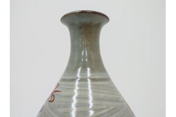 人間国宝　島岡達三　印毛目　赤絵　高さ 約36cm　格調高い雰囲気を醸し出す壷(壺、花瓶、花器、花入、花生、共箱付)(R-084763)