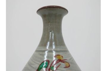 人間国宝　島岡達三　印毛目　赤絵　高さ 約36cm　格調高い雰囲気を醸し出す壷(壺、花瓶、花器、花入、花生、共箱付)(R-084763)