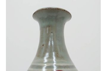 人間国宝　島岡達三　印毛目　赤絵　高さ 約36cm　格調高い雰囲気を醸し出す壷(壺、花瓶、花器、花入、花生、共箱付)(R-084763)