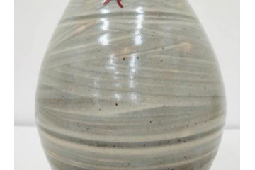 人間国宝　島岡達三　印毛目　赤絵　高さ 約36cm　格調高い雰囲気を醸し出す壷(壺、花瓶、花器、花入、花生、共箱付)(R-084763)