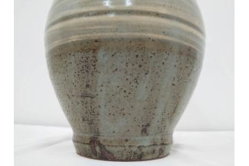 人間国宝　島岡達三　印毛目　赤絵　高さ 約36cm　格調高い雰囲気を醸し出す壷(壺、花瓶、花器、花入、花生、共箱付)(R-084763)