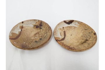 岐阜県無形文化財　加藤十右衛門　美濃　約14cm　4.6寸　素朴な風合いが魅力の伊賀皿10枚セット　(R-084767)