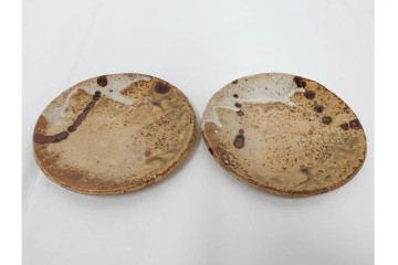 岐阜県無形文化財　加藤十右衛門　美濃　約14cm　4.6寸　素朴な風合いが魅力の伊賀皿10枚セット　(R-084767)