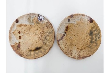 岐阜県無形文化財　加藤十右衛門　美濃　約14cm　4.6寸　素朴な風合いが魅力の伊賀皿10枚セット　(R-084767)