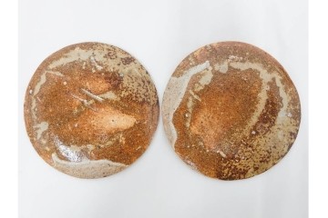 岐阜県無形文化財　加藤十右衛門　美濃　約14cm　4.6寸　素朴な風合いが魅力の伊賀皿10枚セット　(R-084767)