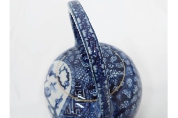 加藤利昌　京焼　青華　小梅花鳥共手　急須　湯呑　匠の美技を感じる番茶器揃　(R-084768)　