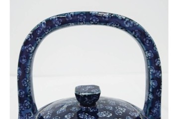 加藤利昌　京焼　青華　小梅花鳥共手　急須　湯呑　匠の美技を感じる番茶器揃　(R-084768)　