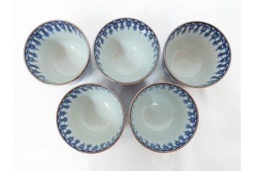 加藤利昌　京焼　青華　小梅花鳥共手　急須　湯呑　匠の美技を感じる番茶器揃　(R-084768)　