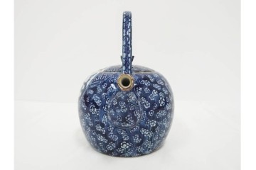 加藤利昌　京焼　青華　小梅花鳥共手　急須　湯呑　匠の美技を感じる番茶器揃　(R-084768)　