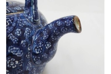 加藤利昌　京焼　青華　小梅花鳥共手　急須　湯呑　匠の美技を感じる番茶器揃　(R-084768)　