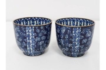 加藤利昌　京焼　青華　小梅花鳥共手　急須　湯呑　匠の美技を感じる番茶器揃　(R-084768)　