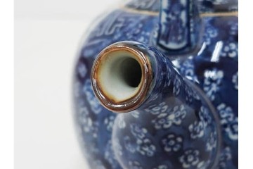 加藤利昌　京焼　青華　小梅花鳥共手　急須　湯呑　匠の美技を感じる番茶器揃　(R-084768)　