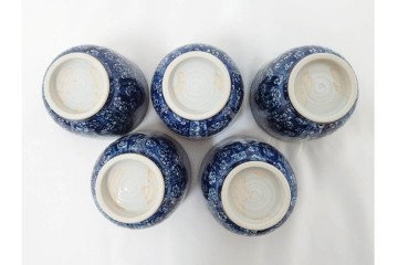 加藤利昌　京焼　青華　小梅花鳥共手　急須　湯呑　匠の美技を感じる番茶器揃　(R-084768)　