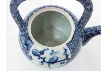 加藤利昌　京焼　青華　小梅花鳥共手　急須　湯呑　匠の美技を感じる番茶器揃　(R-084768)　