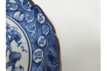 加藤利昌　京焼　青華松竹梅鳥文　約 19cm　6.1寸　繊細な絵付けが見事な中皿5枚セット　(R-084769)