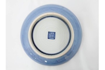 加藤利昌　京焼　青華松竹梅鳥文　約 19cm　6.1寸　繊細な絵付けが見事な中皿5枚セット　(R-084769)