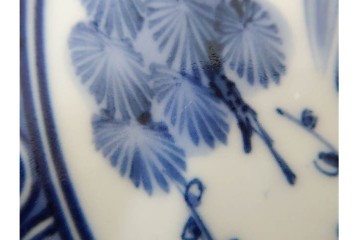 加藤利昌　京焼　青華松竹梅鳥文　約 19cm　6.1寸　繊細な絵付けが見事な中皿5枚セット　(R-084769)