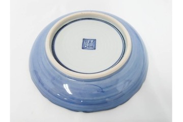 加藤利昌　京焼　青華松竹梅鳥文　約 19cm　6.1寸　繊細な絵付けが見事な中皿5枚セット　(R-084769)