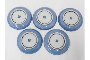 加藤利昌　京焼　青華松竹梅鳥文　約 19cm　6.1寸　繊細な絵付けが見事な中皿5枚セット　(R-084769)