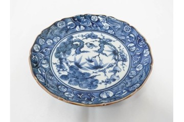 加藤利昌　京焼　青華松竹梅鳥文　約 19cm　6.1寸　繊細な絵付けが見事な中皿5枚セット　(R-084769)