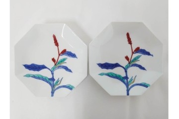 今泉今右衛門　蓼絵　約14cm　4.5寸　気品のある佇まいの銘々皿5枚セット　(R-084773)