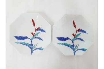 今泉今右衛門　蓼絵　約14cm　4.5寸　気品のある佇まいの銘々皿5枚セット　(R-084773)