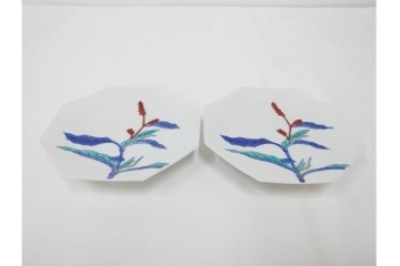 今泉今右衛門　蓼絵　約14cm　4.5寸　気品のある佇まいの銘々皿5枚セット　(R-084773)