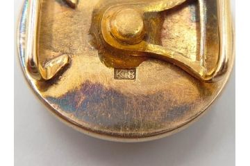 戦前　当時物　アンティーク　K18(18金)　金銀象嵌　紅葉　彫金　品のある佇まいの帯留(帯留め、着物道具、和装小物、アクセサリー)(R-084774)