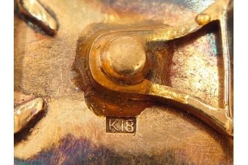 戦前　当時物　アンティーク　K18(18金)　金銀象嵌　紅葉　彫金　品のある佇まいの帯留(帯留め、着物道具、和装小物、アクセサリー)(R-084774)