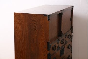 中古　伝統工芸　岩谷堂箪笥　脚付きリメイク　ダイナミックな杢目が堪能できる整理箪笥(収納棚、戸棚、引き出し、和タンス、収納箪笥)(R-084783)