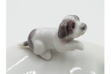 スペイン製　LLADRO(リヤドロ)　「ハッピーティータイム」　犬と猫のペア　カップ&ソーサー2客セット　品質保証書・箱付き　(R-084788)