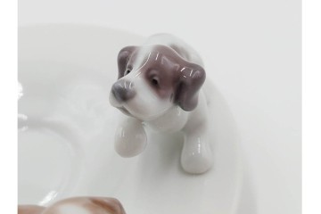 スペイン製　LLADRO(リヤドロ)　「ハッピーティータイム」　犬と猫のペア　カップ&ソーサー2客セット　品質保証書・箱付き　(R-084788)