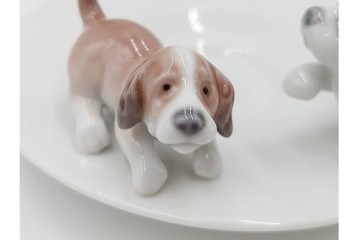 スペイン製　LLADRO(リヤドロ)　「ハッピーティータイム」　犬と猫のペア　カップ&ソーサー2客セット　品質保証書・箱付き　(R-084788)