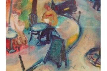 真作　山岡康子　「6月のカフェ」　7/150　パリの風景を描いたジクレー版画　(R-84789)