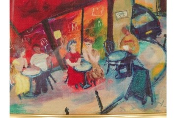 真作　山岡康子　「6月のカフェ」　7/150　パリの風景を描いたジクレー版画　(R-84789)